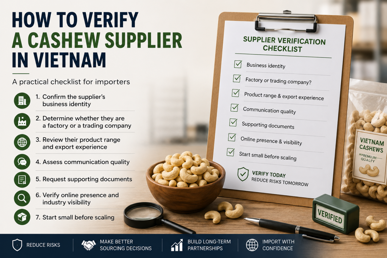Checklist for verifying a Vietnamese cashew supplier before importing