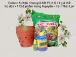 Combo 5 chậu nhựa giả đất fi 14,5 + 1 giá thể xơ dừa + 1 Chế phẩm Hùng Nguyễn + 1 Vitamin B-1 MĨ 235ml