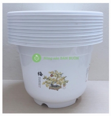 10 Chậu Nhựa BỐN MÙA AB380x280  Hình Tròn Màu Trắng Trồng Hoa, Cây Cảnh Kích Thước: 34x24 (ĐK Miệng x Cao) Cm