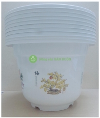 10 Chậu Nhựa BỐN MÙA AB460x360  Hình Tròn Màu Trắng Trồng Hoa, Cây Cảnh Kích Thước: 37x27 (ĐK Miệng x Cao) Cm