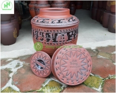 Bình, Chum, Vại ngâm rượu chạm khắc họa tiết trống đồng, chất liệu Sành Bát Tràng, dung tích 10L