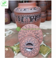 Bình, Chum, Vại ngâm rượu chạm khắc họa tiết trống đồng, chất liệu Sành Bát Tràng, dung tích 20L