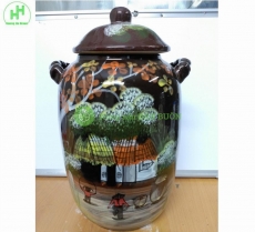 Bình, Chum, Vại ngâm rượu chạm khắc họa tiết đồng quê, chất liệu Gốm Sứ Bát Tràng, dung tích 10L - Màu nâu đất 