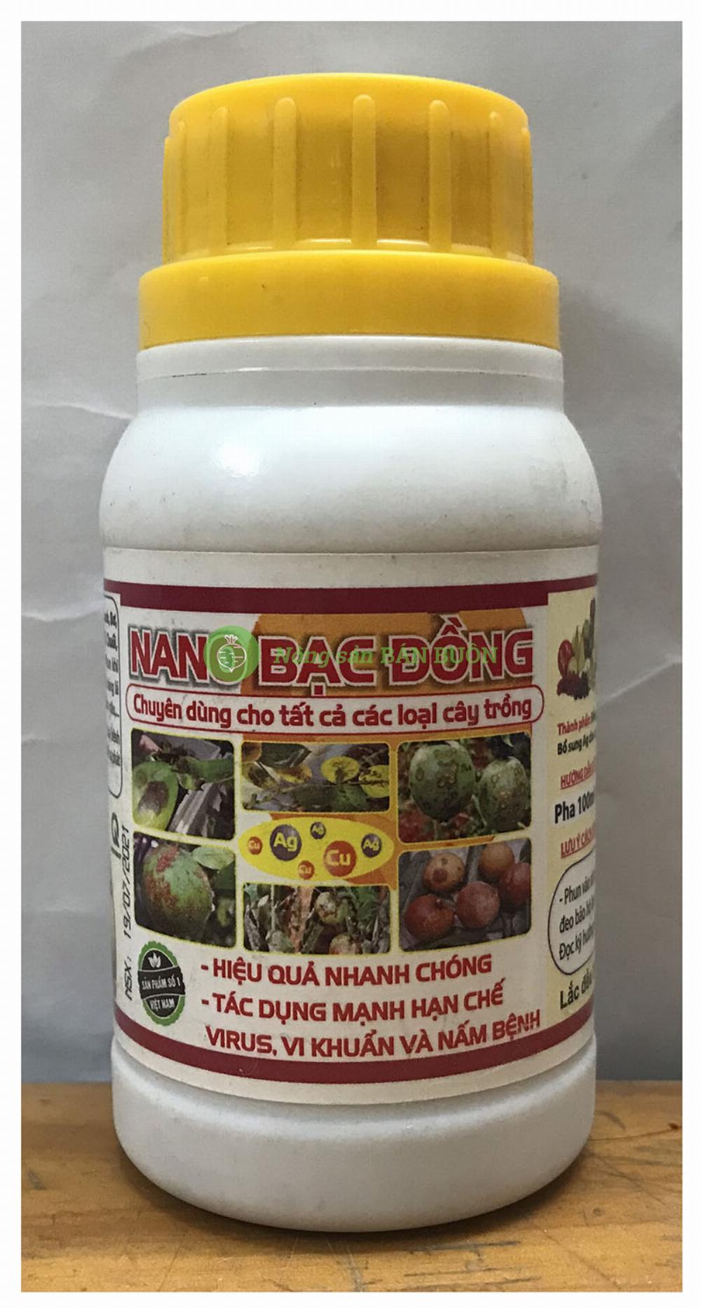 NANO BẠC ĐỒNG chuyên dùng cho tất cả các loại cây trồng , hiệu quả nhanh, tác dụng mạnh hạn chế virut, vi khuẩn,.. thể tích:100ml